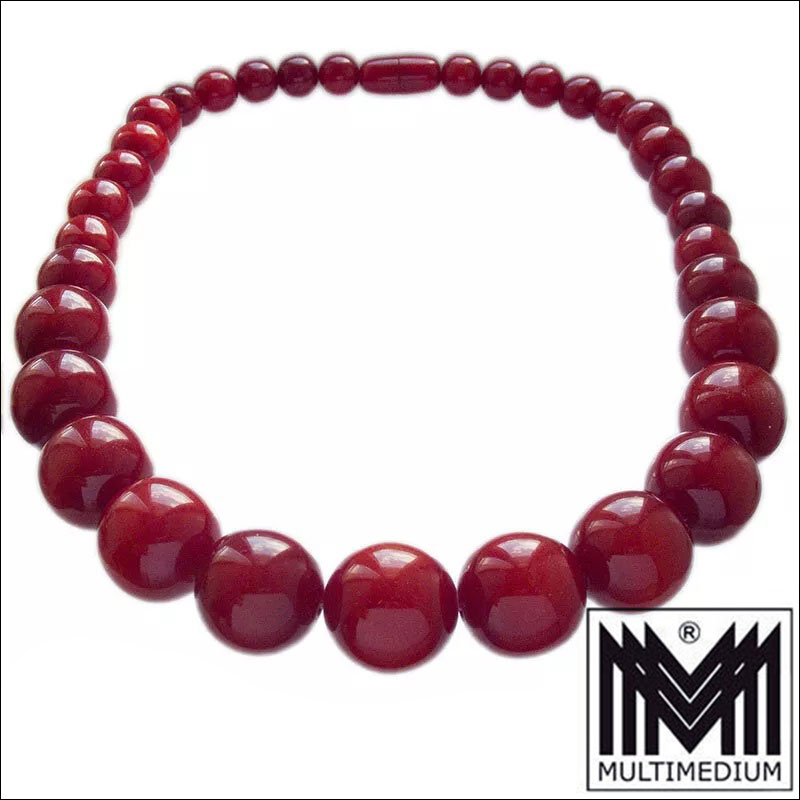 Große XXL Art Deco Cherry Bakelit Halskette rot bernsteinfarben