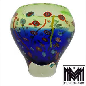 AvEM Murano Glas Vase Millefiori Murinen Blau Grün glass