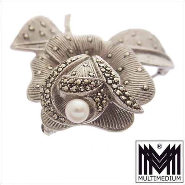 Art Deco Theodor Fahrner 925 Silber Brosche Perle Markasit silver brooch pearl